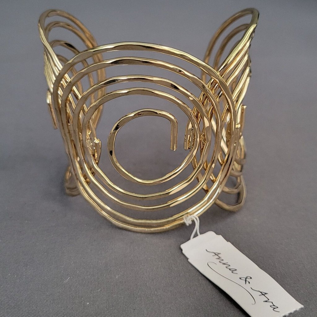 Anna & Ava Womens Gold Tone Metal Spiral Swirl Fashion Wide Cuff Bracelet New